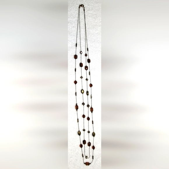 Brown and Topaz Beaded Rope Necklace with Gold Accents - Picture 2 of 4